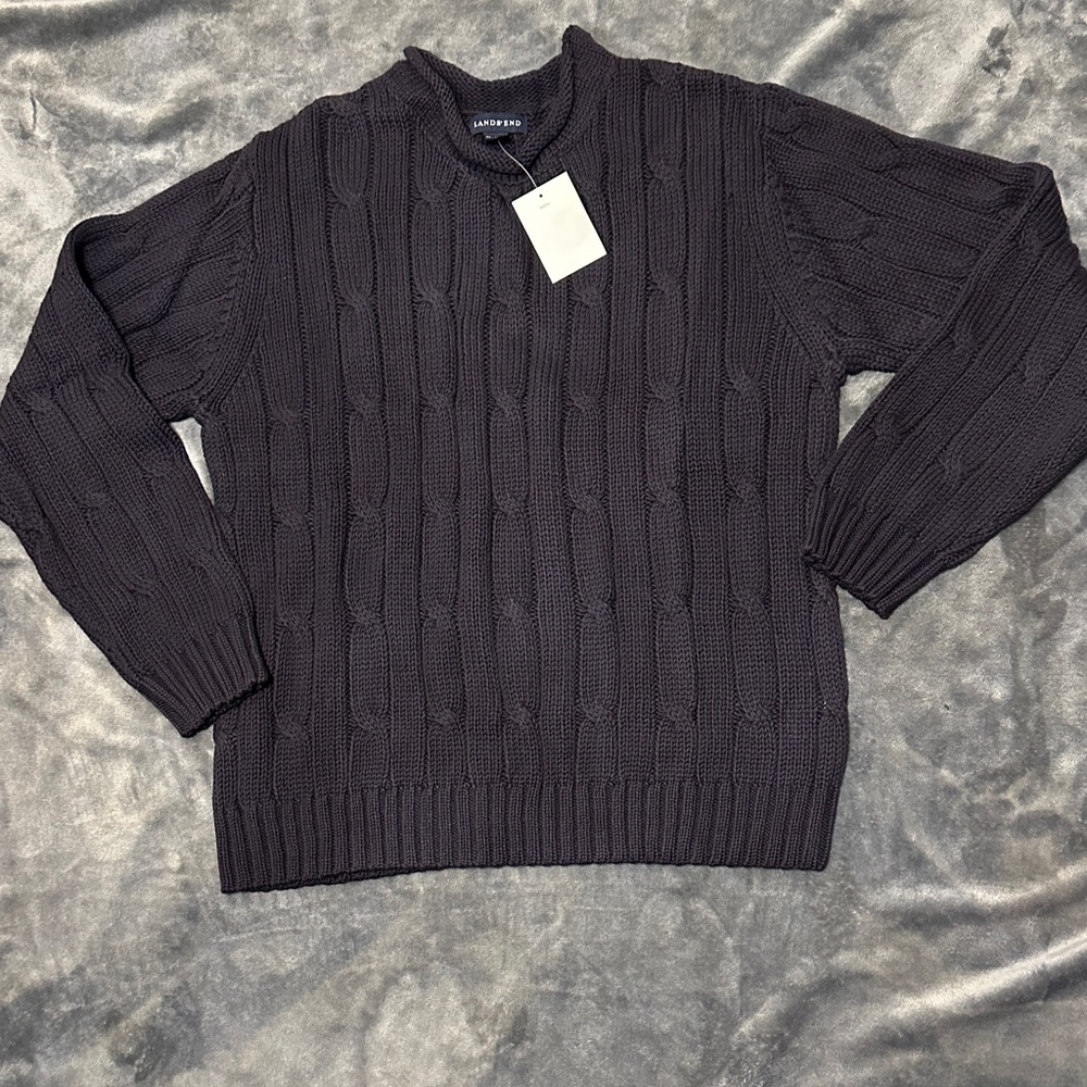 Lands' End Men's Dark Gray Cable Knit Sweater